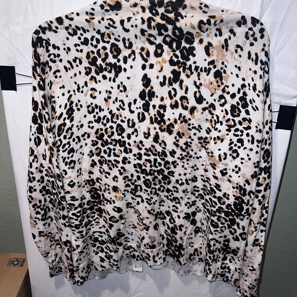 Karen Scott Womens Multicolor Leopard Print Long Sleeve Cardigan Sweater Size L